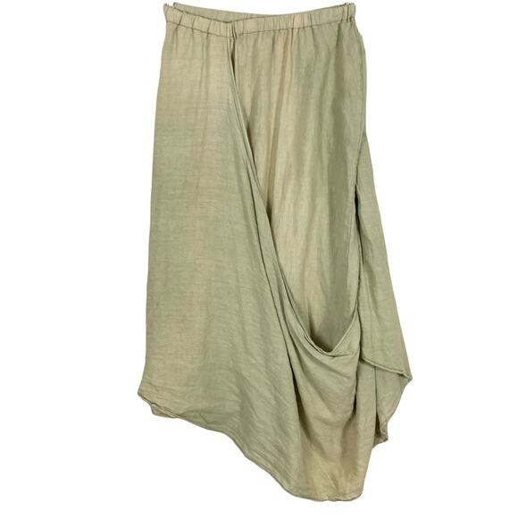 nwot CYNTHIA ASHBY Skirt S Linen Beige Layered A-Line Wrap Slit Asymmetric Midi